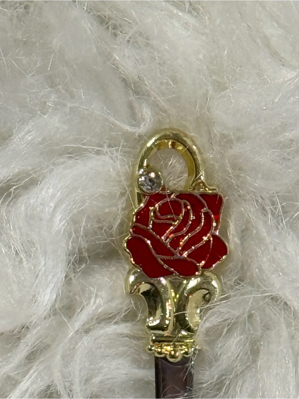 Vintage Red Rose Decorative Iced Tea Souvenir Spoon Gold Silver Tone Enamel